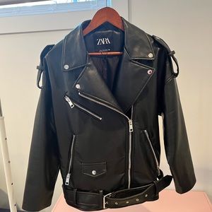 ZARA faux leather motorcycle oversized coat